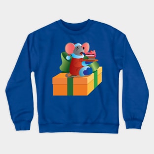 New Year's mouse with a cake on a yellow box with a green bow. Crewneck Sweatshirt